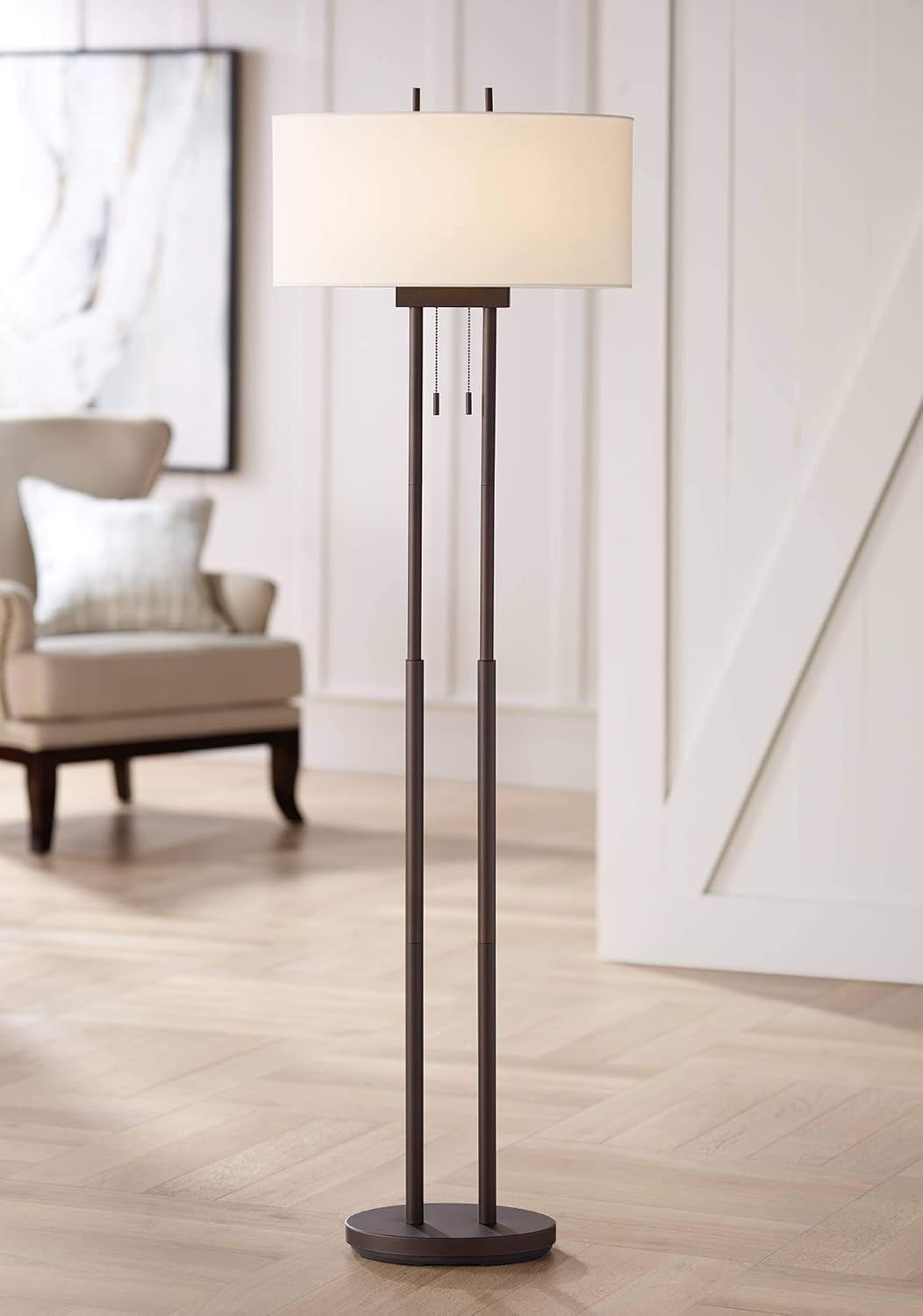 Mid-Century Tripod Wood Floor Lamp